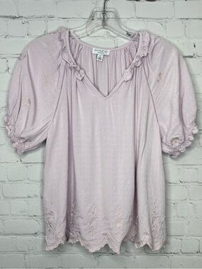 Current Air Lavender Puff-Sleeve Embroidered Blouse